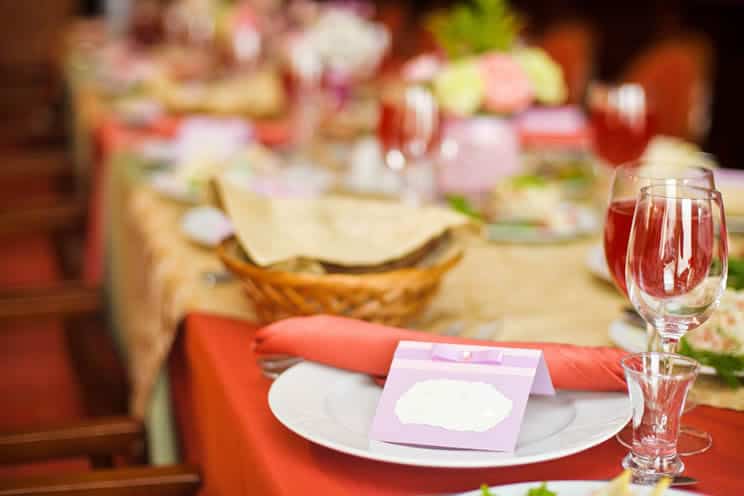 Table laid with food at wedding