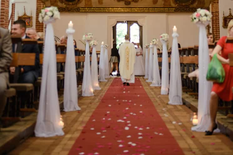 Catholic church decorated for wedding