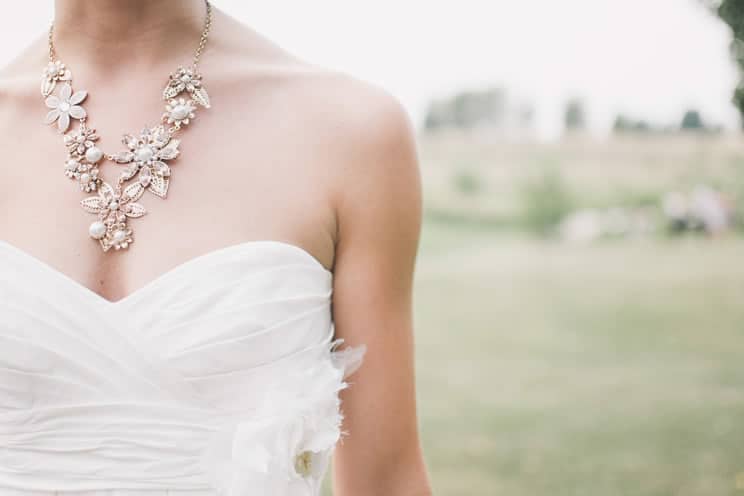 Bride wearing a strapless wedding dress
